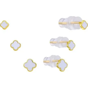 Souprava šperků Stříbrný zlacený set náušnic čtyřlístky s bílým opálem STNAU2010F