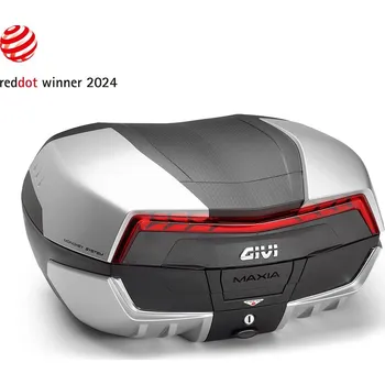 Zavazadlo na motocykl V58N kufr Givi Maxia 5 černo-stříbrný lakovaný matný (Monokey), červená optika, objem 58 ltr.