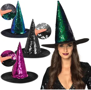 Karnevalový kostým Čarodějnický klobouk z oboustranných flitrů