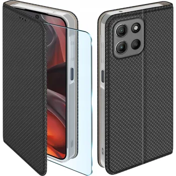 Pouzdro na mobilní telefon Flipové pouzdro KrainaGSM černé pro Motorola E15/G05/G15, tvrzené sklo