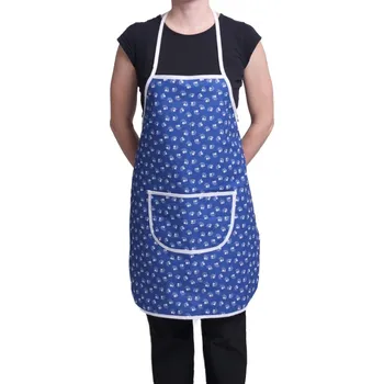 Kuchyňská zástěra HEDVA ČESKÝ BROKÁT Zástěra s laclem a kapsou PLÁTNO TP KVÍTKO modrá