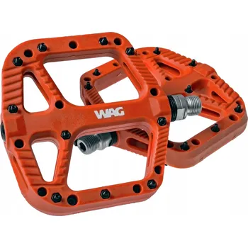 Pedál na kolo Pedály Wag Flat, závit 9/16", platformové, s piny, oranžové, MTB