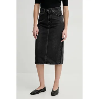 Dámská sukně Džínová sukně Levi's HR BACK SLIT SKIRT šedá barva, midi, pouzdrová, 001VH 90X, vel. 26