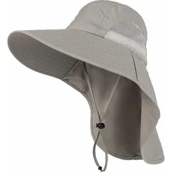 Klobouk Letní široký klobouk proti slunci s krytím krku | klobouk, pokrývka hlavy - 60 cm světle šedá