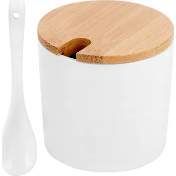 Cukřenka Cukřenka KERAMICKÁ BAMBUSOVÁ bílá nádoba na cukr s lžičkou