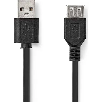elektrický kabel NEDIS USB kabel | USB 2.0 | USB-A Zástrčka | USB-A Zásuvka | 480 Mbps | Poniklované | 1.00 m | Kulatý | PVC | Černá | Box