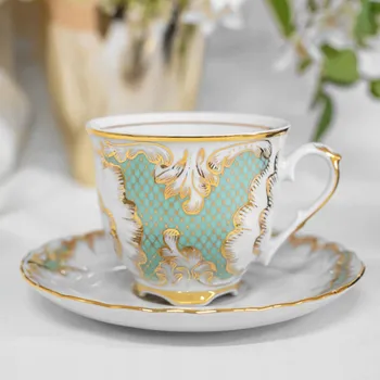 Ćmielów šálek Rococo Tyrkysová 250 ml – zlacení + certifikát