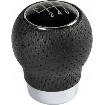 Hlavice řadicí páky Koncovka řadící páky, černá kůže s černým prošíváním a pochromovaným hliník