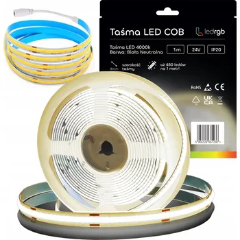 LED páska LED Neon COB pásek 24V 1m 480 diod 4000K BÍLÁ NEUTRÁLNÍ BEZBODOVÁ 8MM