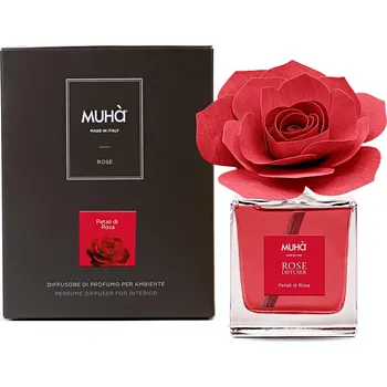 Aroma difuzér Muhà Rose difuzér s dřevěnou růží Petali di Rosa Objem: 100 ml