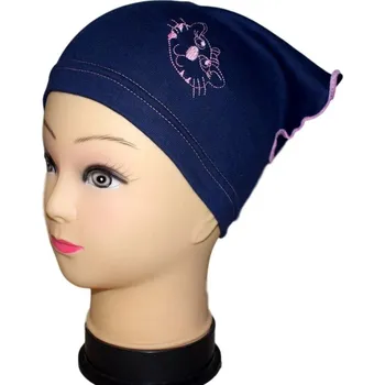 Šátek Betty Mode (ušito v ČR) Jarní/podzimní šátek s kočičkou tmavě modrý (růžová výšivka)