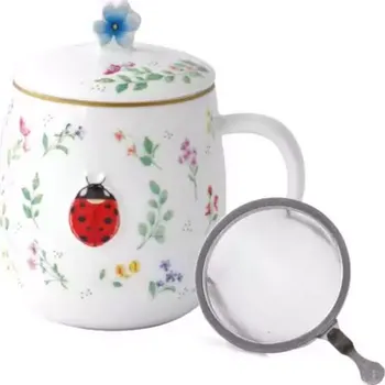 Easy Life, Itálie Easy Life - Porcelánový hrnek se sítkem a víčkem Fancy Garden Beruška - 450 ml Barva: jako na obrázku, Velikost: 18x12