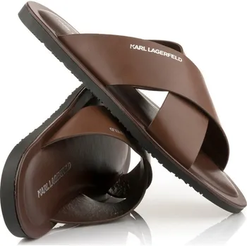 Pánská móda PANTOFLE KARL LAGERFELD KASTOR III KROSS STRAP SANDAL DARK BROWN LTHR