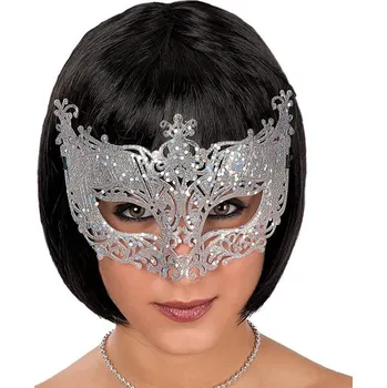 Karnevalový kostým Škraboška stříbrná glitrová