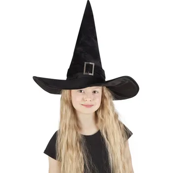 Karnevalový kostým Čarodějnický klobouk černý sameťák