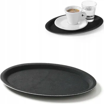 Protiskluzový oválný servírovací tác 20x26,5 cm - černý