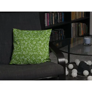 Dekorativní polštářek HEDVA ČESKÝ BROKÁT Povlak na polštář 100% ba 40x40 PLÁTNO TP KVĚTINY zelená