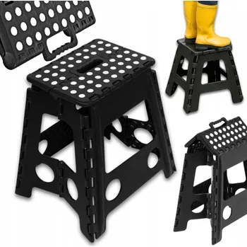 SKLÁDACÍ ŽIDLE TABURET STOLIČKA kompaktní S UCHYTEM PRO PŘENÁŠENÍ PROTISKLUZOVÁ ČERNÁ