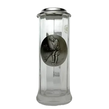 Sklenice Půllitr s motivem golfisty – skleněný s cínovým víčkem, vysoký