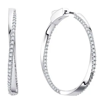 Náušnice Stříbrné náušnice kruhy se zirkony 30 mm STNAU2001F + dárek zdarma