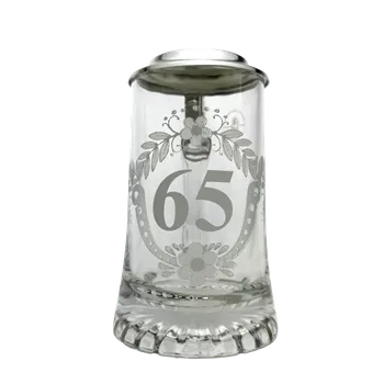Sklenice Korbel k 65. narozeninám – skleněný s cínovým víčkem 0,4 l