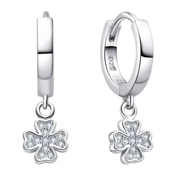 Náušnice Stříbrné náušnice kruhy se čtyřlístkem 13 mm STNAU2003F