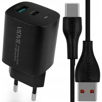 SÍŤOVÁ NABÍJEČKA 20W USB USB-C RYCHLÉ NABÍJENÍ VIDVIE + KABEL USB / TYPE-C