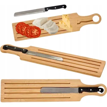 Bambusové prkénko na servírování, podlouhlé, 10,5 x 49,5 cm + nůž 28 cm