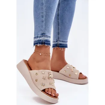 Dámské pantofle Dámské Semišové Pantofle S Připínáčky Vinceza VINCEZA krémová 3335077