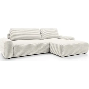 Sedací souprava Rohová rozkládací pohovka Domle pravá bílý manšestr moderní do obýváku s úložným prostorem