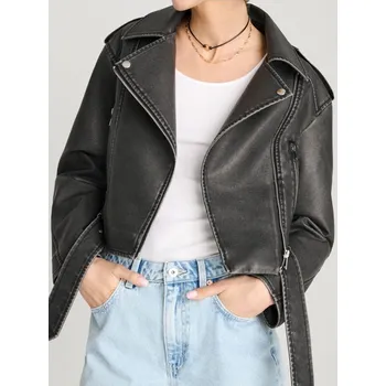 Dámský křivák Sinsay - Koženková bunda v&nbsp;motorkářském stylu - černá - 661ER-99M - 661ER-99M-L