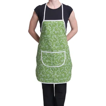 Kuchyňská zástěra HEDVA ČESKÝ BROKÁT Zástěra s laclem a kapsou PLÁTNO TP KVĚTINY zelená