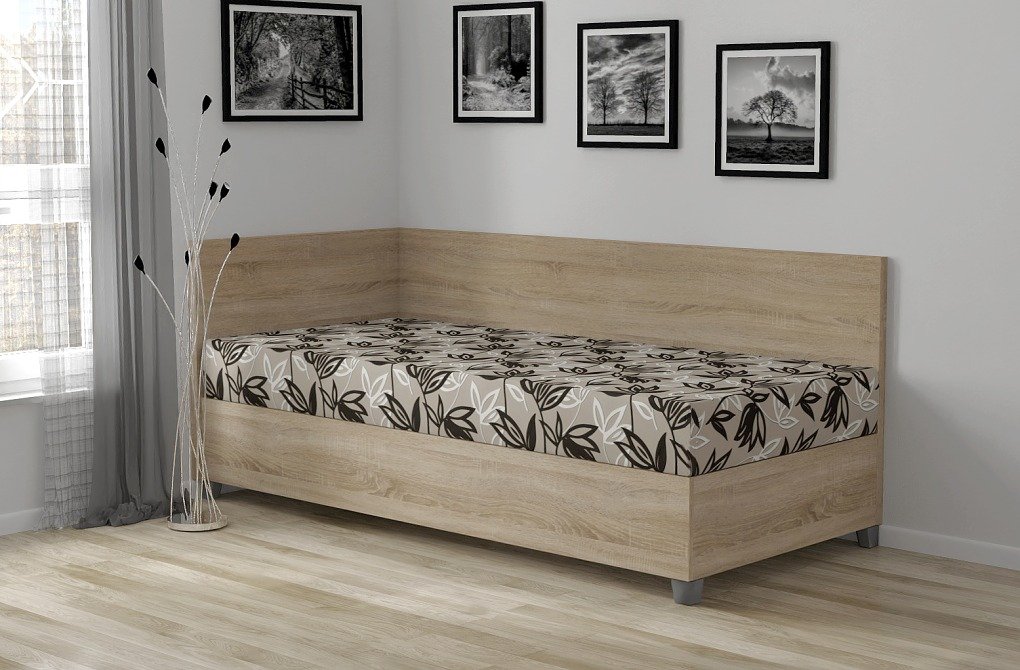 Nabytekmorava Polohovací válenda Yukon s úložným prostorem 90x200 dekor lamina: Dub sonoma, barva čalounění: Mega 13 V3 šedá, provedení: LEVÉ