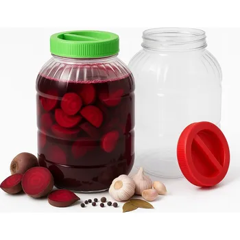 Zavařovací Sklenice plastová 5L PET na potraviny s se šroubovacím uzávěrem, vhodná na kváskové okurky
