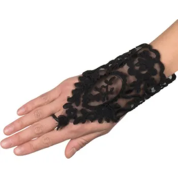 Rukavičky černé krajkové krátké s poutkem