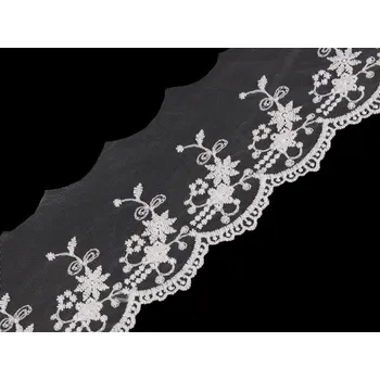 Krajka Vyšívaná krajka na monofilu šíře 70 mm METRÁŽ - 1 Off White