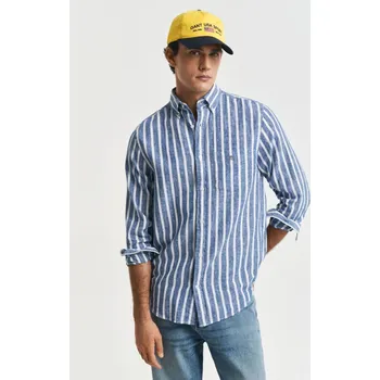 Pánské oblečení KOŠILE GANT REG COTTON/LINEN STRIPED SHIRT RICH BLUE