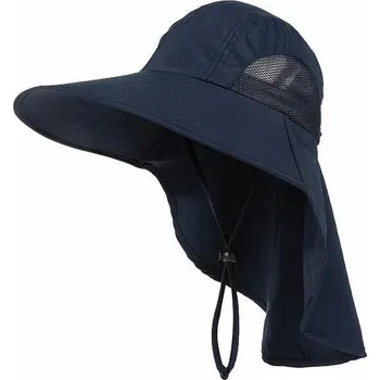 Klobouk Letní široký klobouk proti slunci s krytím krku | klobouk, pokrývka hlavy - 60 cm modrá