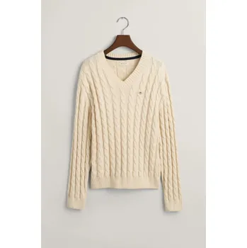Dívčí oblečení SVETR GANT SHIELD RELAXED CABLE V-NECK EGGSHELL