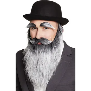 Karnevalový kostým Šedivý plnovous s knírem a obočím