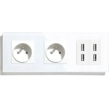 Elektrická zásuvka ELEKTRICKÁ ZÁSUVKA SKLENĚNÁ TROJITÁ 4 USB PORTY USB-A ZÁSUVKA
