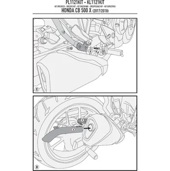 Zavazadlo na motocykl Pl1121Kit sada pro montáž PL/Plx 1121 a PL 1121CAM pro Honda CB 500 X (od roku 2017 dále)