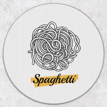 Kuchyňské prkénko Kulaté Skleněné Prkénko na Krájení a Servírování – Motiv Špagety, průměr 40 cm