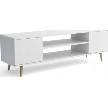Televizní stolek Skandinávská TV skříňka MALSEN Komoda TV stolek 155 cm bílá, bukové dřevo