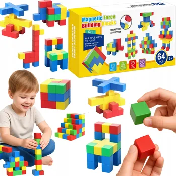 ostatní stavebnice STAVEBNICE KOSTKA 2,5 CM BAREVNÉ S MAGNETY 64 DÍLKŮ