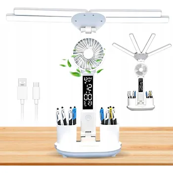 Lampička LED Stolní Lampa s Ventilátorem, Displejem, Hodinami, Organizérem a Teploměrem 4 v 1
