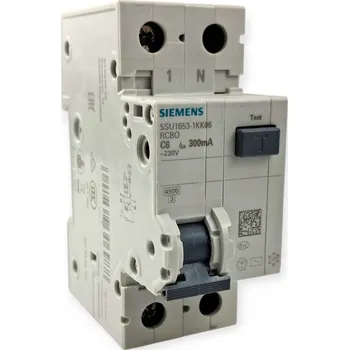 Proudový chránič Kombinovaný proudový chránič s jističem Siemens 2P 6A C 0,03A typ AC 6kA 5SU1356-1KK