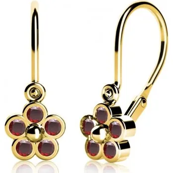 Náušnice Couple, Dětské náušnice Karsin ve žlutém zlatě s červenými zirkony, 585-53-3-1020.0Z00.0.00.004.14