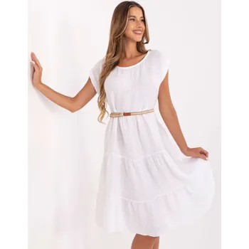 Dámské šaty Bílá letní šaty s páskem a volánem MI-