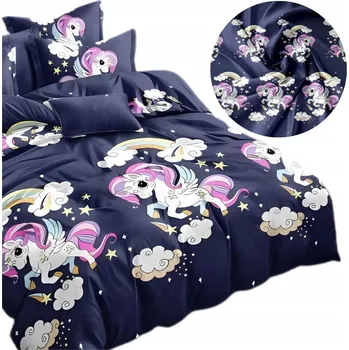 Povlečení Sada Povlečení 3D 140x200 cm, 1x 70/80 cm, Jednorožec, Tmavě Modrá 2513